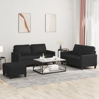 3 Piece Sofa Set with Cushions Black Faux Leather