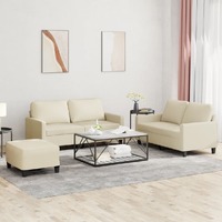  3 Piece Sofa Set with Cushions Cream Faux Leather