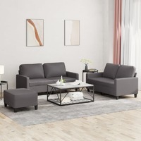  3 Piece Sofa Set with Cushions Grey Faux Leather