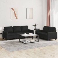  2 Piece Sofa Set with Cushions Black Faux Leather