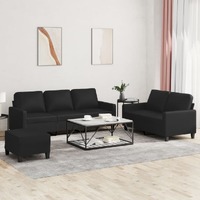  3 Piece Sofa Set with Cushions Black Faux Leather