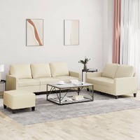  3 Piece Sofa Set with Cushions Cream Faux Leather