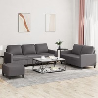  3 Piece Sofa Set with Cushions Grey Faux Leather