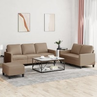  3 Piece Sofa Set with Cushions Cappuccino Faux Leather