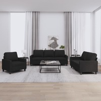  3 Piece Sofa Set with Cushions Black Fabric
