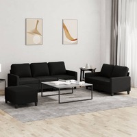  3 Piece Sofa Set with Cushions Black Fabric