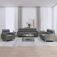 3 Piece Sofa Set with Cushions Dark Grey Fabric