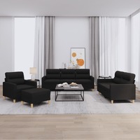  4 Piece Sofa Set with Cushions Black Fabric