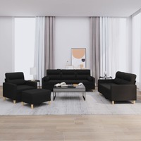 4 Piece Sofa Set with Pillows Black Fabric