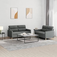  2 Piece Sofa Set with Cushions Dark Grey Fabric