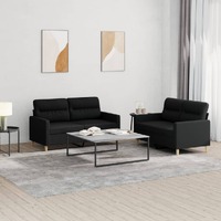  2 Piece Sofa Set with Cushions Black Fabric