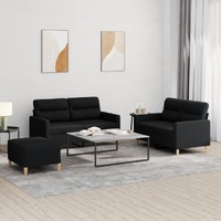  3 Piece Sofa Set with Cushions Black Fabric