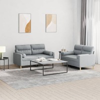  2 Piece Sofa Set with Pillows Light Grey Fabric