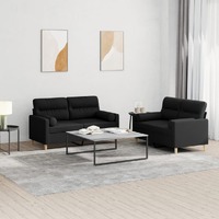  2 Piece Sofa Set with Pillows Black Fabric