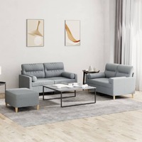  3 Piece Sofa Set with Pillows Light Grey Fabric