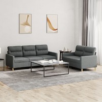  2 Piece Sofa Set with Cushions Dark Grey Fabric