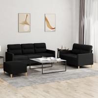  3 Piece Sofa Set with Cushions Black Fabric