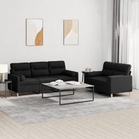  2 Piece Sofa Set with Pillows Black Fabric