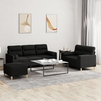  3 Piece Sofa Set with Pillows Black Fabric