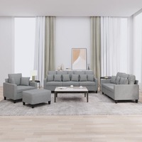  4 Piece Sofa Set with Pillows Light Grey Fabric