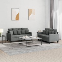  2 Piece Sofa Set with Cushions Dark Grey Fabric