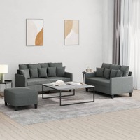  3 Piece Sofa Set with Cushions Dark Grey Fabric