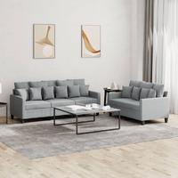 vidaXL 2 Piece Sofa Set with Cushions Light Grey Fabric