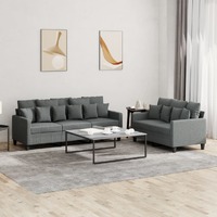  2 Piece Sofa Set with Cushions Dark Grey Fabric