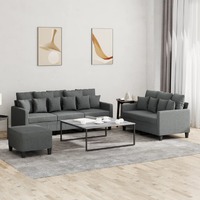  3 Piece Sofa Set with Cushions Dark Grey Fabric