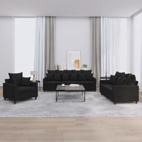  3 Piece Sofa Set with Cushions Black Velvet
