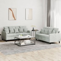  2 Piece Sofa Set with Cushions Light Grey Velvet