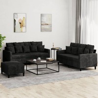  3 Piece Sofa Set with Cushions Black Velvet