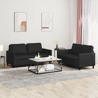  2 Piece Sofa Set with Cushions Black Faux Leather