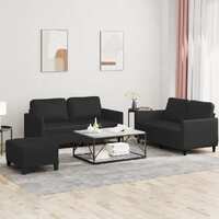  3 Piece Sofa Set with Cushions Black Faux Leather
