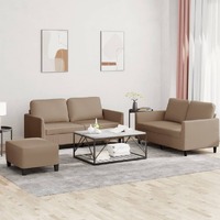  3 Piece Sofa Set with Cushions Cappuccino Faux Leather