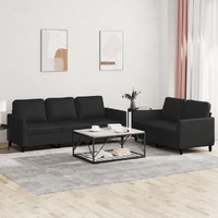  2 Piece Sofa Set with Cushions Black Faux Leather