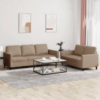  2 Piece Sofa Set with Cushions Cappuccino Faux Leather