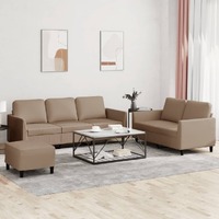 3 Piece Sofa Set with Cushions Cappuccino Faux Leather
