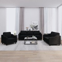  3 Piece Sofa Set with Cushions Black Fabric