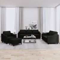  4 Piece Sofa Set with Cushions Black Fabric