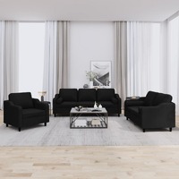  3 Piece Sofa Set with Pillows Black Fabric