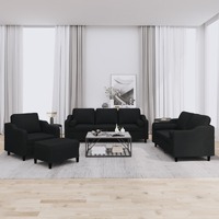  4 Piece Sofa Set with Pillows Black Fabric