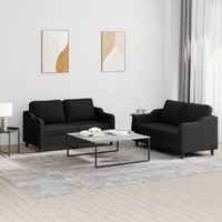  2 Piece Sofa Set with Cushions Black Fabric