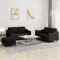 3 Piece Sofa Set with Cushions Black Fabric
