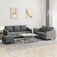  3 Piece Sofa Set with Cushions Dark Grey Fabric