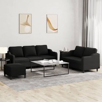  3 Piece Sofa Set with Cushions Black Fabric