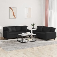  2 Piece Sofa Set with Pillows Black Faux Leather
