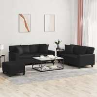  3 Piece Sofa Set with Pillows Black Faux Leather