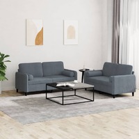  2 Piece Sofa Set with Pillows Dark Grey Velvet