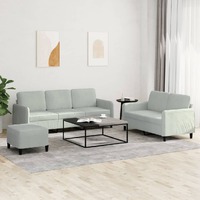  3 Piece Sofa Set Light Grey Velvet